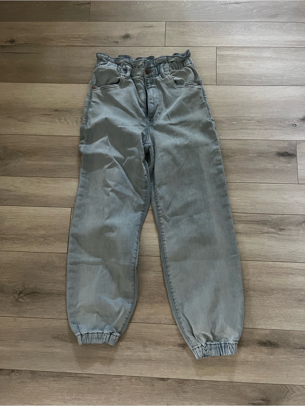 EXPRESS Light Wash Elastic Hem High Waist Jogger Jeans